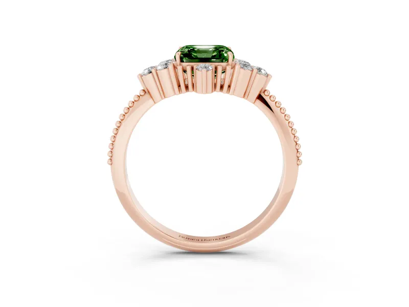 Asscher Cut Cluster Engagement Ring Setting for a Fancy Green Lab-Grown Diamond | Rose Gold