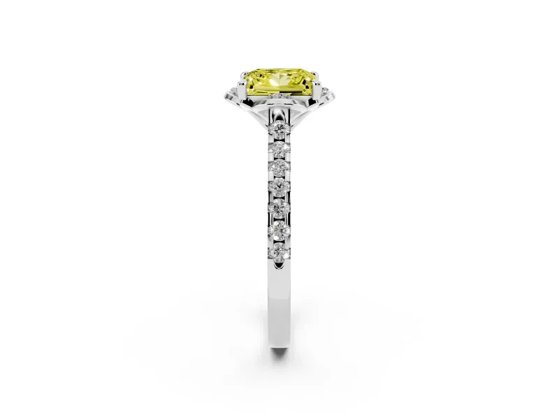 Princess Cut Floral Petal Engagement Ring Setting for a Fancy Yellow Lab-Grown Diamond | Petal Accents | Platinum