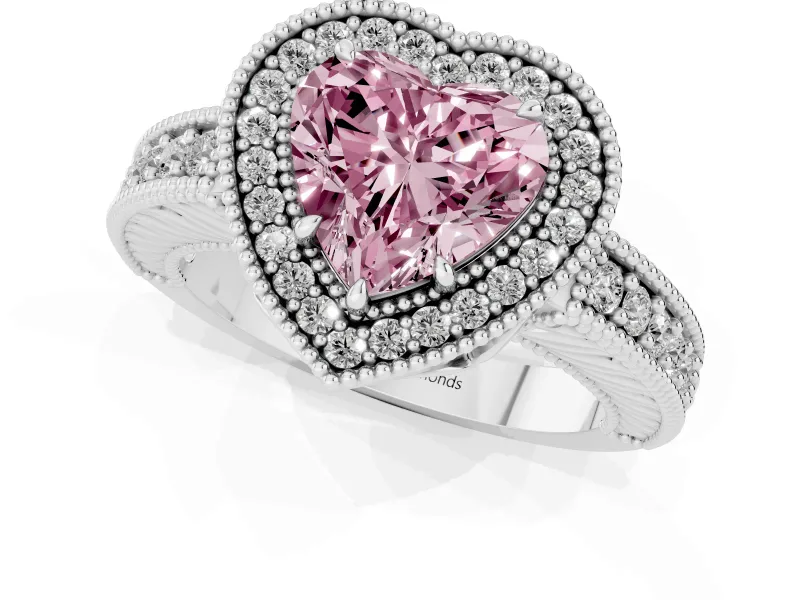 Heart-Shaped Halo Engagement Ring Setting for a Fancy Pink Lab-Grown Diamond | Platinum