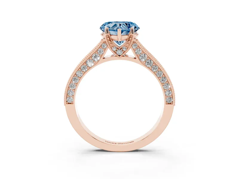 Heart-Shaped Hidden Halo Engagement Ring Setting for a Fancy Blue Lab-Grown Diamond | Milgrain Pave | Rose Gold