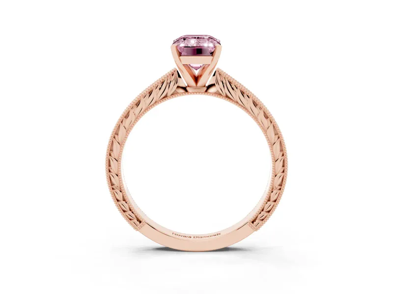 Emerald Cut Engraved Engagement Ring Setting for a Fancy Pink Lab-Grown Diamond | Rose Gold
