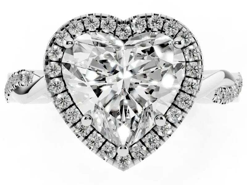 Heart Cut Diamond Halo Twisted Band Ring Set in Silver with Prong Setting