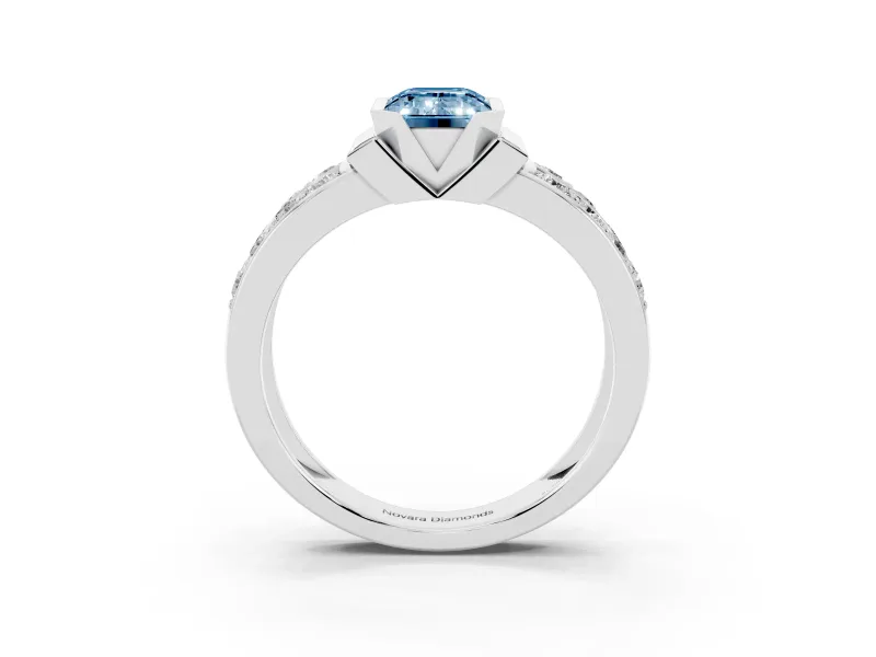 Emerald Cut Half Bezel Engagement Ring Setting for a Fancy Blue Lab-Grown Diamond | Double Row Channel Band | White Gold
