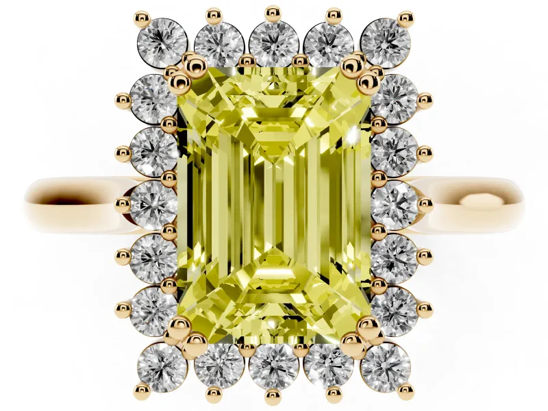 Emerald Cut Halo Engagement Ring Setting for a Fancy Yellow Lab-Grown Diamond | Yellow Gold