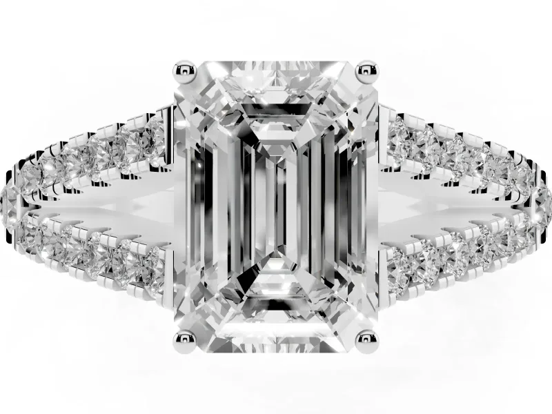 Emerald Cut Graduated Pave Split Shank Engagement Ring Setting | V Split Shoulders | Platinum