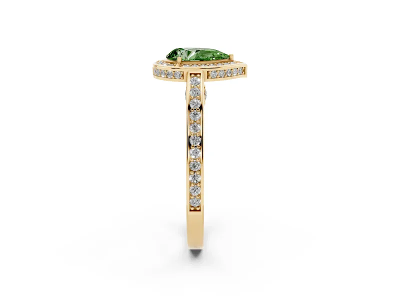 Pear-Shaped Sectioned Halo Engagement Ring Setting for a Fancy Green Lab-Grown Diamond | Yellow Gold