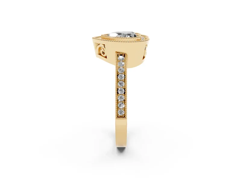 Fancy Black Heart Cut Diamond Round Halo Ring Set in Yellow gold with Pavé Band