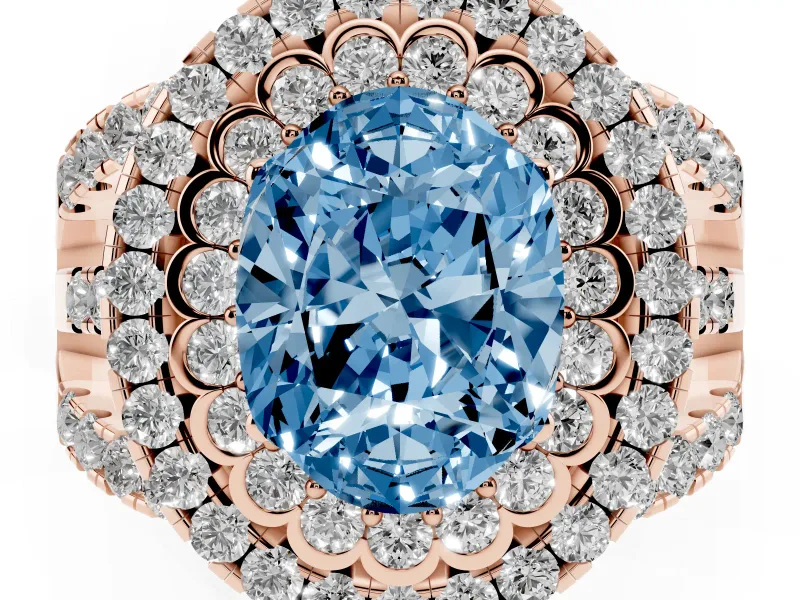 Oval Double Halo Split Shank Engagement Ring Setting for a Fancy Blue Lab-Grown Diamond | Pave Strands | Rose Gold
