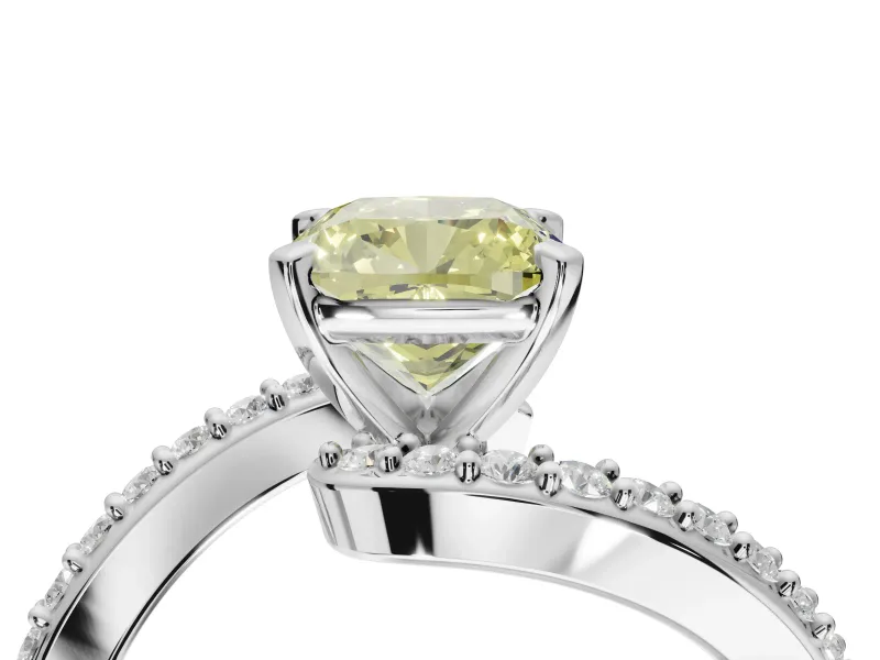 Cushion Cut Bypass Pavé Engagement Ring Setting for a Fancy Yellow Lab-Grown Diamond | White Gold