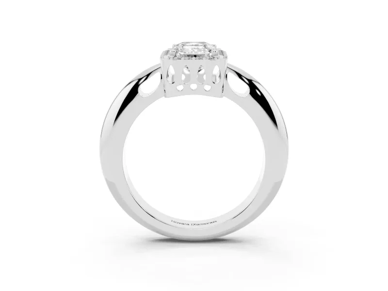 Emerald Cut Halo Engagement Ring Setting | Plain Tapered Band | White Gold