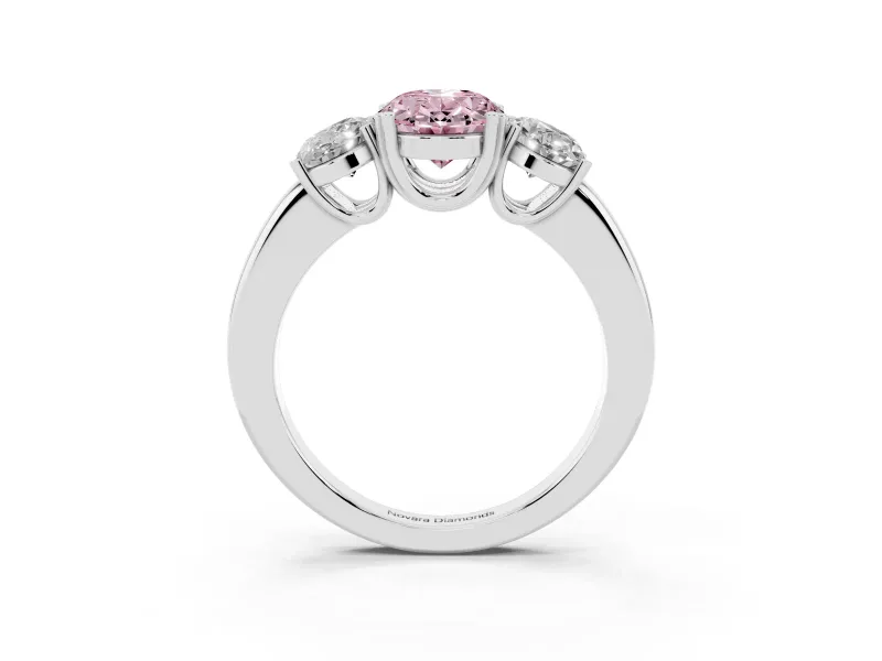Oval Three Stone Engagement Ring Setting for a Fancy Pink Lab-Grown Diamond | Double Claw Head | White Gold