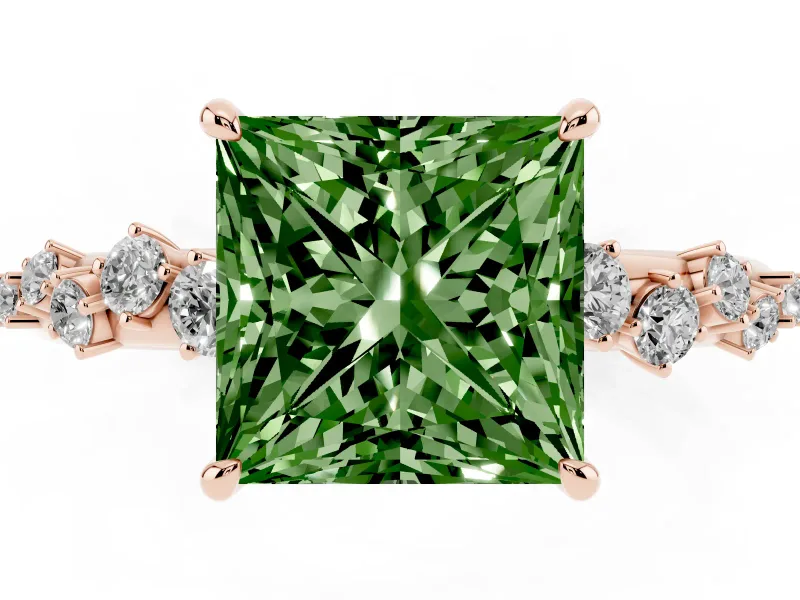 Princess Cut Graduated Solitaire Engagement Ring Setting for a Fancy Green Lab-Grown Diamond | Rose Gold