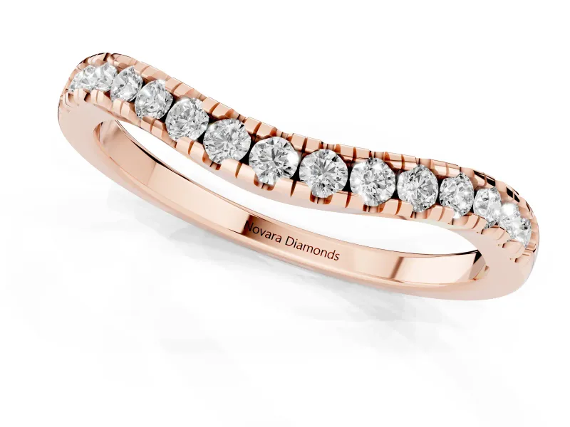 Round Diamond Curved Pavé Wedding Band Set in Rose gold for Stacking