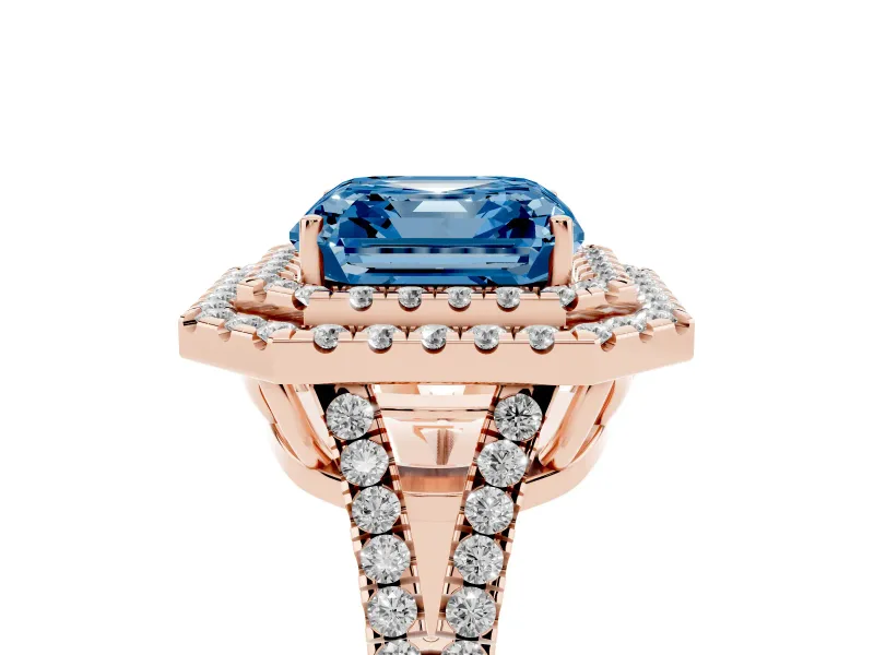 Asscher Cut Halo Engagement Ring Setting for a Fancy Blue Lab-Grown Diamond | Rose Gold - Design NV-24799