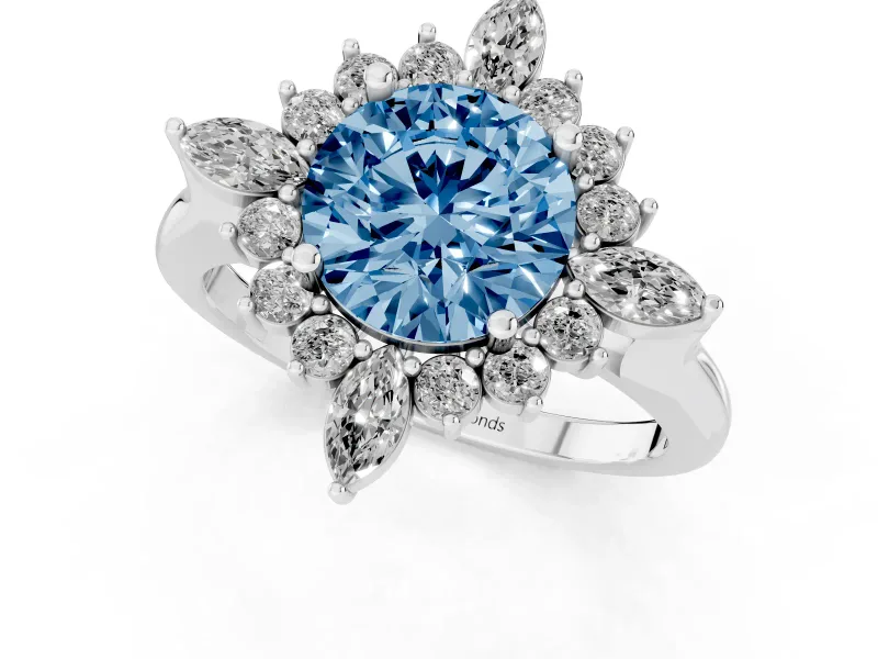 Round Engagement Ring Setting for a Fancy Blue Lab-Grown Diamond | Sterling Silver - Design NV-24790
