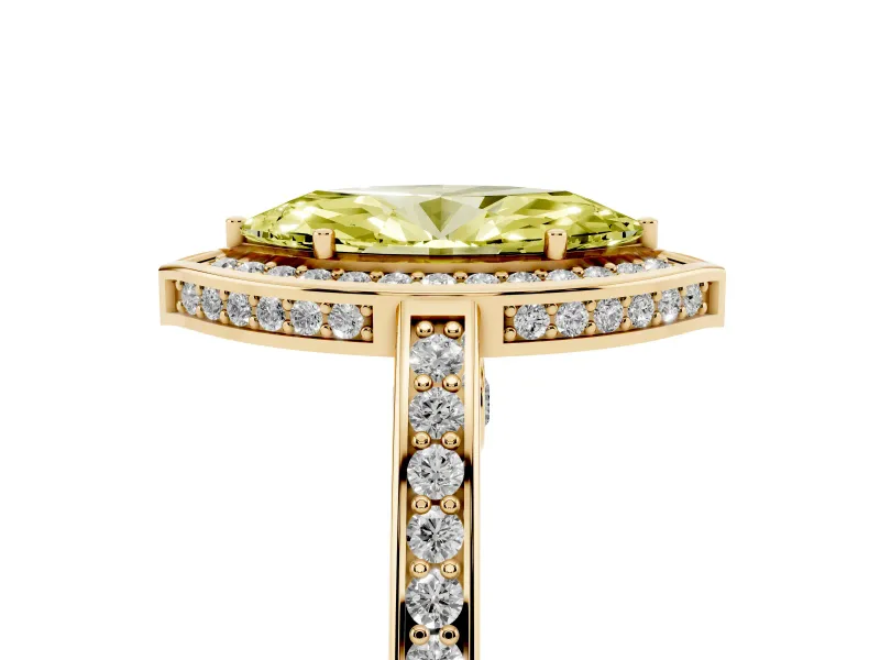 Marquise Sectioned Halo Engagement Ring Setting for a Fancy Yellow Lab-Grown Diamond | Yellow Gold
