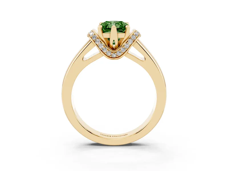 Radiant Cut Pavé Collar Engagement Ring Setting for a Fancy Green Lab-Grown Diamond | Yellow Gold