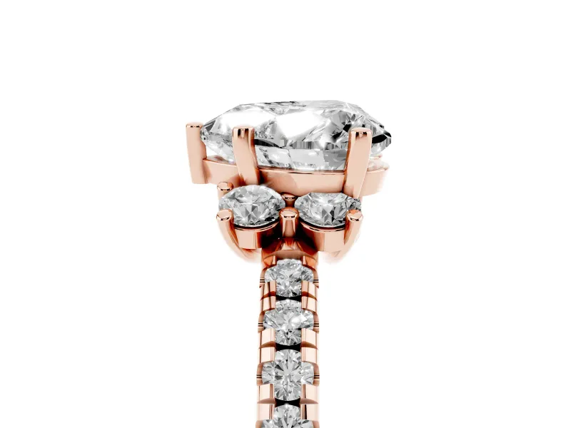 Heart-Shaped Side Stone Pave Engagement Ring Setting | Paired Round Accents | Rose Gold