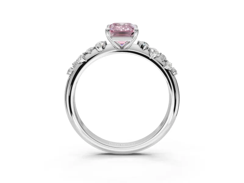 Emerald Cut Graduated Solitaire Engagement Ring Setting for a Fancy Pink Lab-Grown Diamond | Platinum