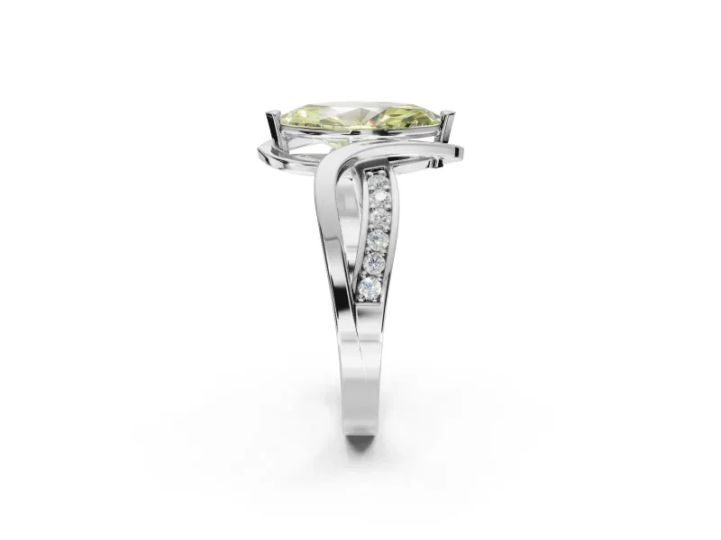 Marquise Bypass Solitaire Engagement Ring Setting for a Fancy Yellow Lab-Grown Diamond | Pavé Strands | Sterling Silver