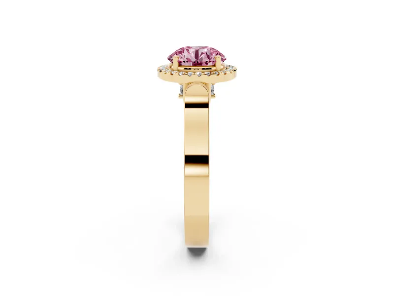 Round Pavé Halo Engagement Ring Setting for a Fancy Pink Lab-Grown Diamond | Yellow Gold