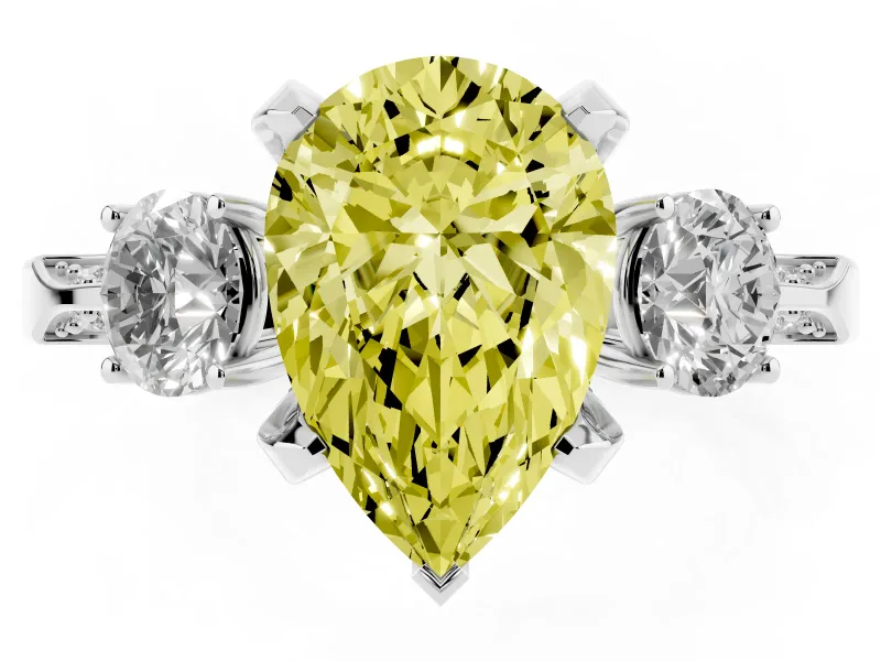 Pear-Shaped Hidden Halo Three Stone Engagement Ring Setting for a Fancy Yellow Lab-Grown Diamond | White Gold
