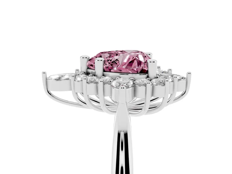 Fancy Pink Heart Cut Diamond Cluster Halo Ring Set in Silver with Marquise and Round Accents