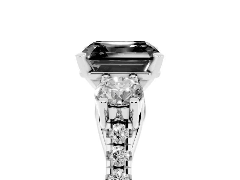 Asscher Cut Three-Stone Engagement Ring Setting for a Black Center | Sterling Silver