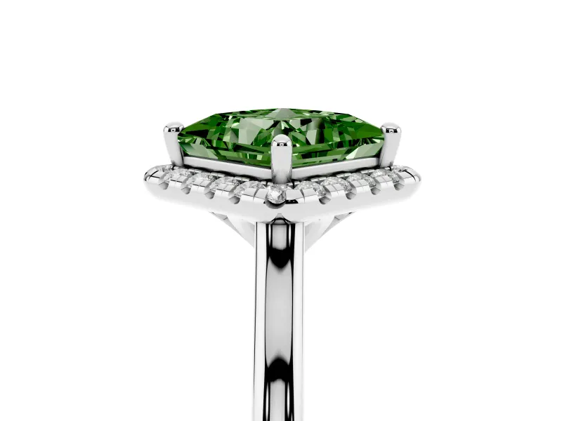 Princess Cut Halo Engagement Ring Setting for a Fancy Green Lab-Grown Diamond | Plain Polished Band | Sterling Silver