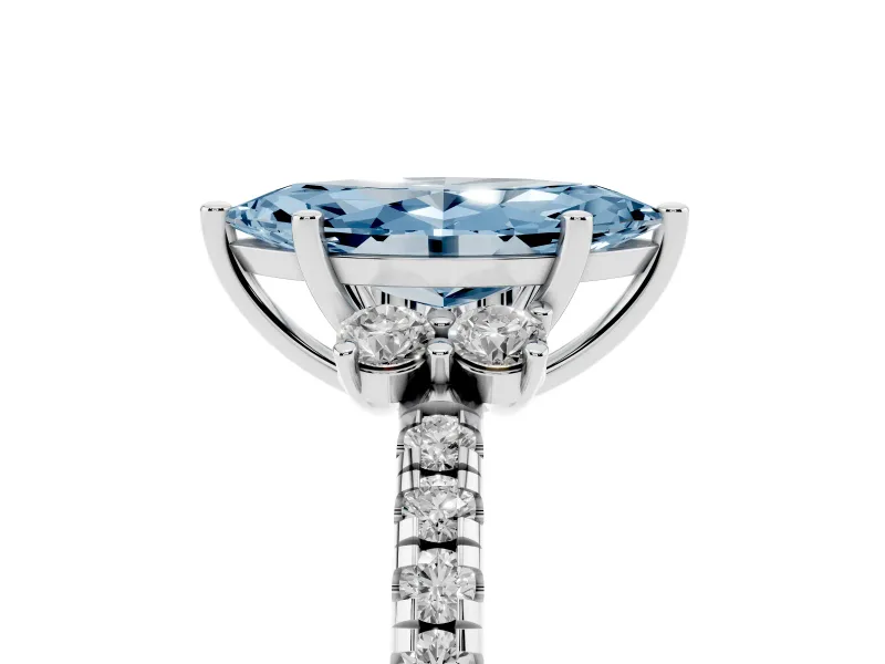 Marquise Side Stone Engagement Ring Setting for a Fancy Blue Lab-Grown Diamond | Pave Band | Sterling Silver