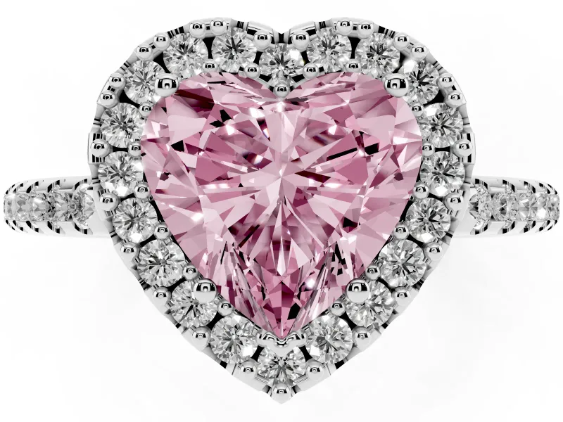 Heart-Shaped Pave Halo Engagement Ring Setting for a Fancy Pink Lab-Grown Diamond | Pave Band | Platinum