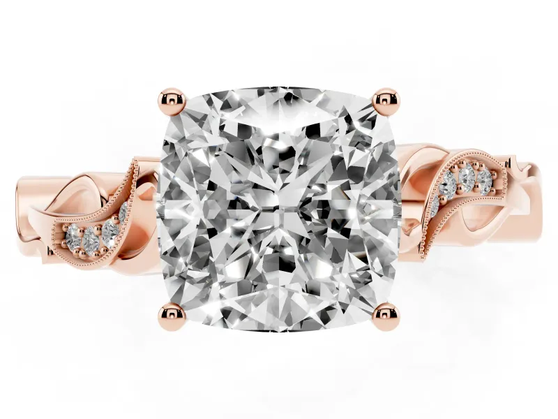 Cushion Cut Vintage Vine Solitaire Engagement Ring Setting | Milgrain Leaves | Rose Gold