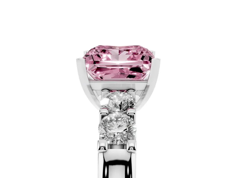 Fancy Pink Princess Cut Diamond Five-Stone Prong Set Engagement Ring Set in White gold with Channel Band