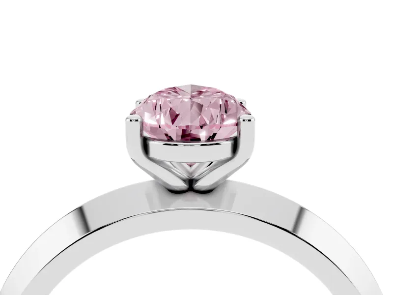 Fancy Pink Pear Cut Diamond Solitaire Engagement Ring Set in Platinum with Flat Band and Prong Setting