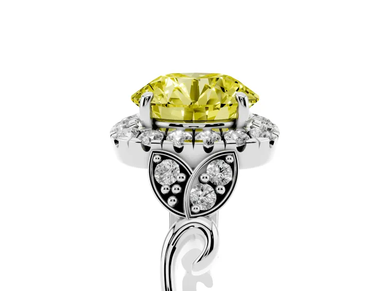 Round Vintage Halo Engagement Ring Setting for a Fancy Yellow Lab-Grown Diamond | Sterling Silver