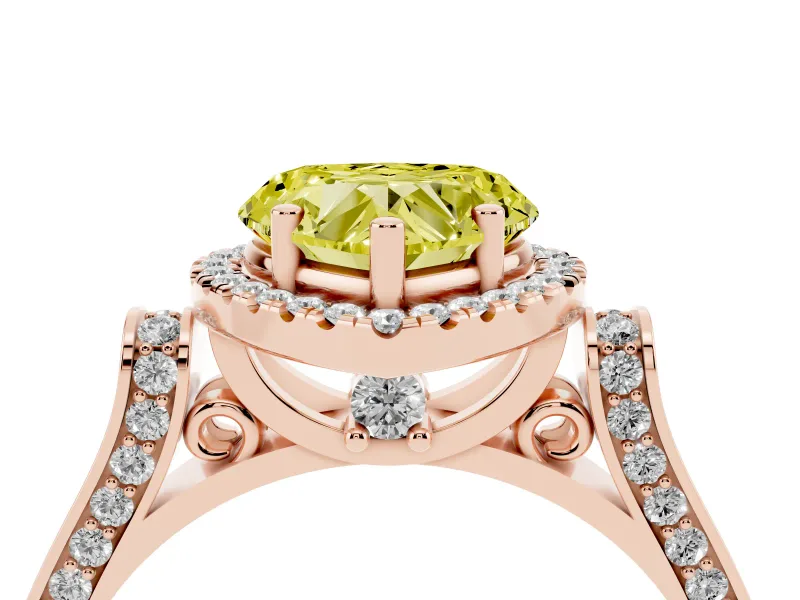 Heart-Shaped Halo Engagement Ring Setting for a Fancy Yellow Lab-Grown Diamond | Pointed Pave Shoulders | Rose Gold