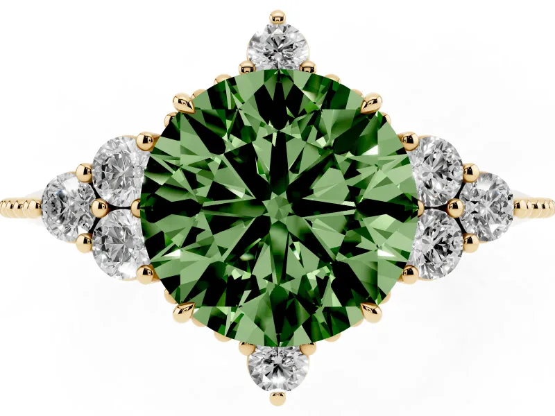 Round Cluster Engagement Ring Setting for a Fancy Green Lab-Grown Diamond | Yellow Gold