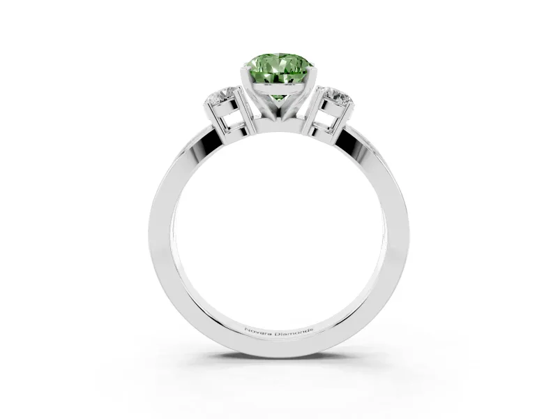 Fancy Green Three-Stone Pear Cut Diamond Twist Band Ring Set in Silver with Pavé Accents and Prong Setting