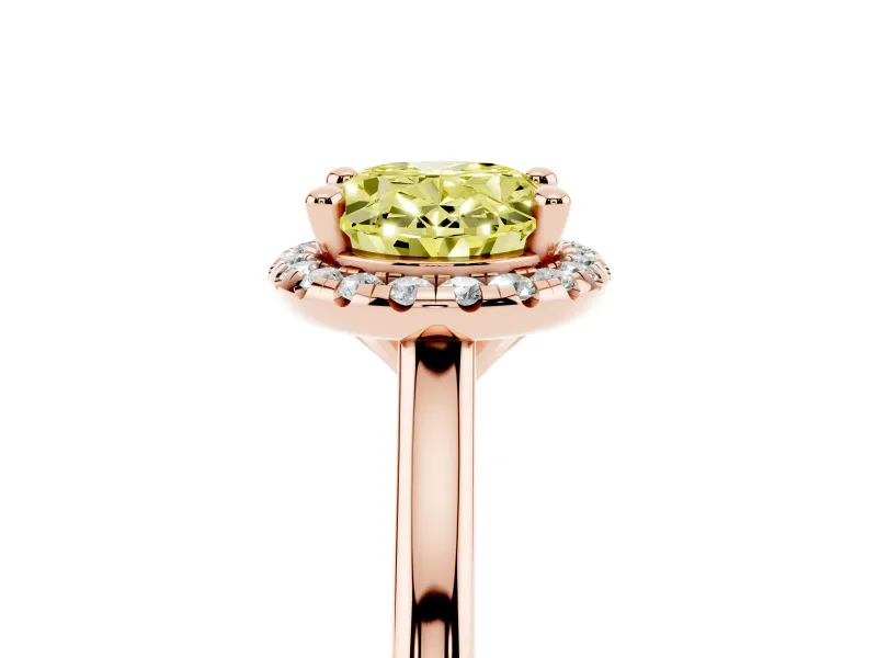 Oval Halo Engagement Ring Setting for a Fancy Yellow Lab-Grown Diamond | Plain Polished Band | Rose Gold