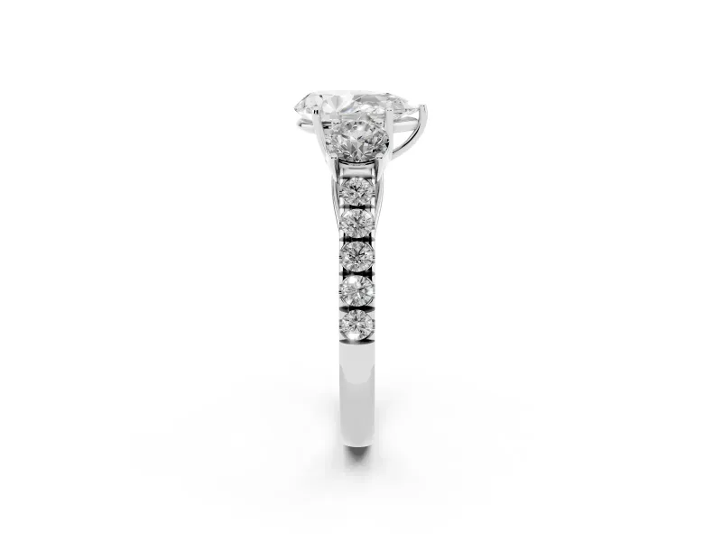 Pear-Shaped Three Stone Engagement Ring Setting | Pave Shoulders | Sterling Silver