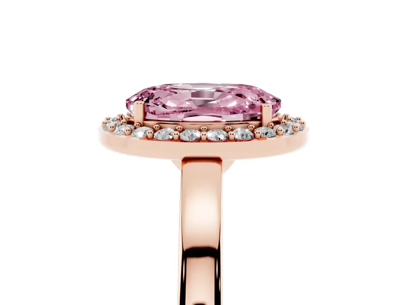 Fancy Pink Oval Cut Diamond Halo Ring Set in Rose gold with Solitaire Band and Prong Setting