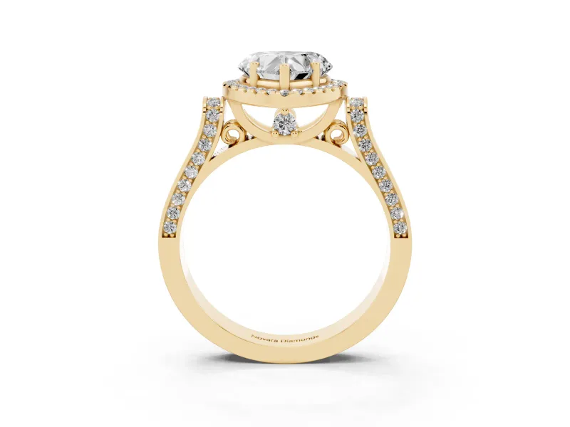 Heart-Shaped Halo Engagement Ring Setting | Pointed Pave Shoulders | Yellow Gold