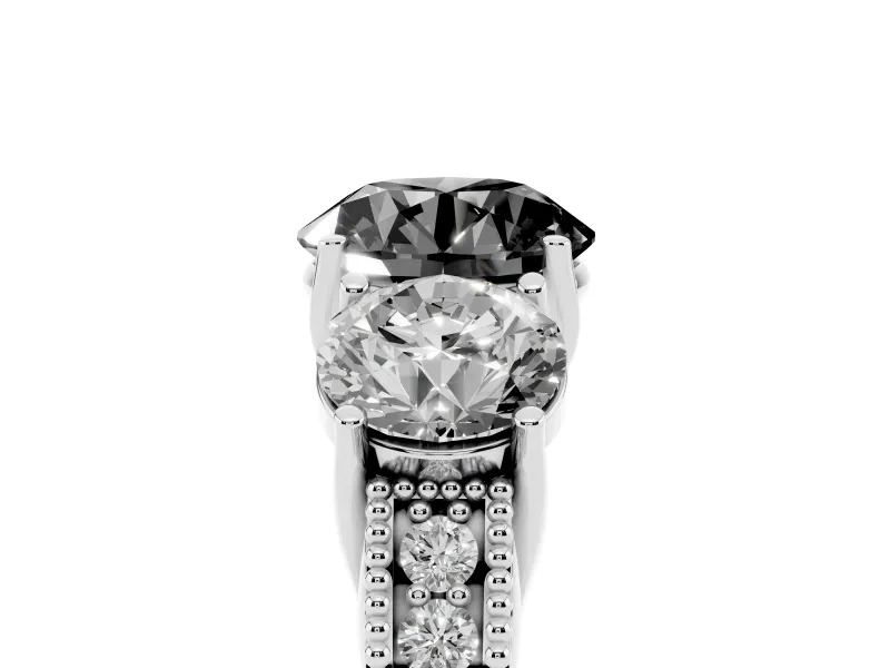 Round Vintage Three Stone Engagement Ring Setting for a Black Center | White Gold