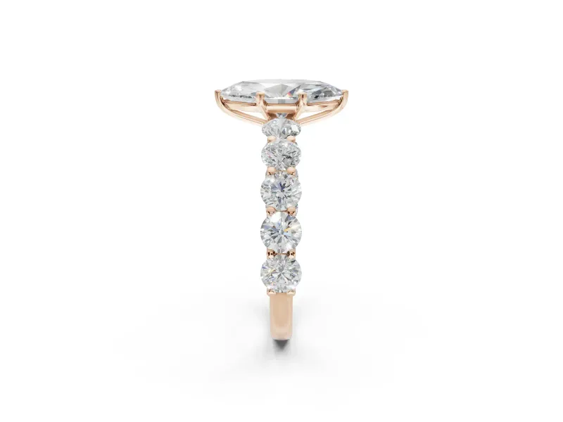 Marquise Side Stone Engagement Ring Setting | Scalloped Prong Accents | Rose Gold