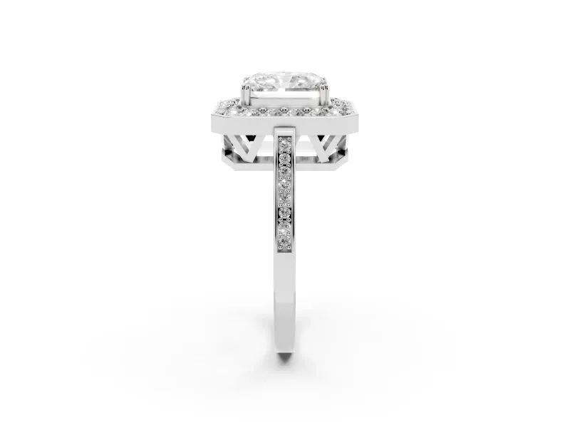 Radiant Cut Halo Engagement Ring Setting | Polished Halo Rim | Sterling Silver