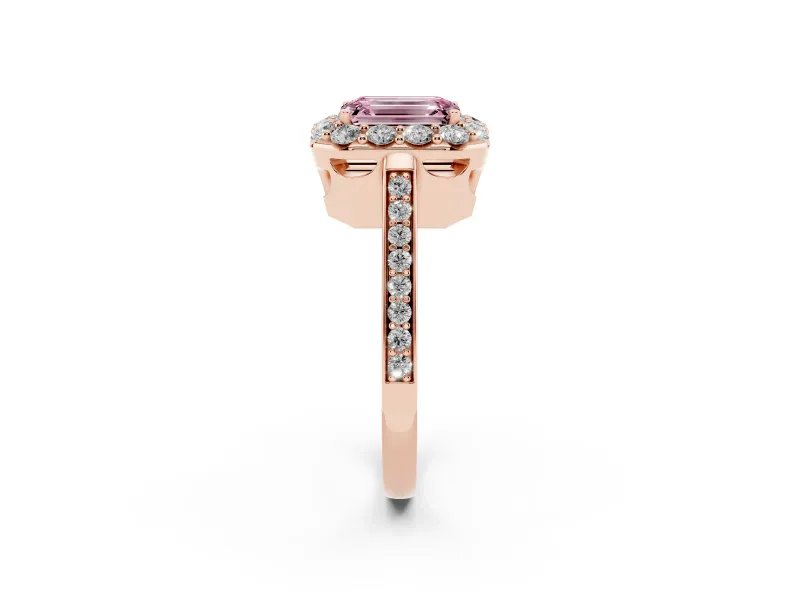 Emerald Cut Floral Halo Engagement Ring Setting for a Fancy Pink Lab-Grown Diamond | Large Round Accents | Rose Gold