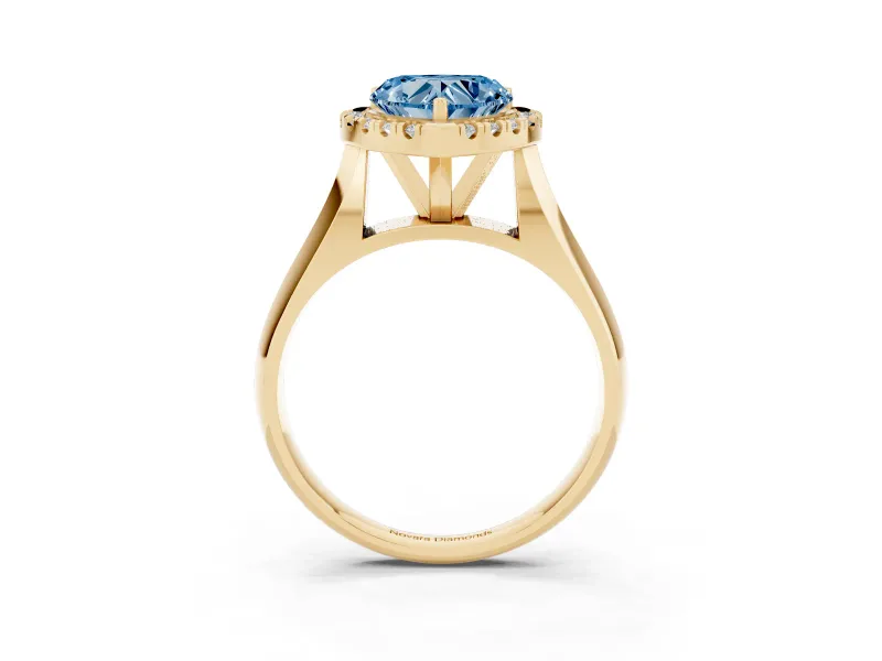 Heart-Shaped Halo Engagement Ring Setting for a Fancy Blue Lab-Grown Diamond | Square Profile Band | Yellow Gold