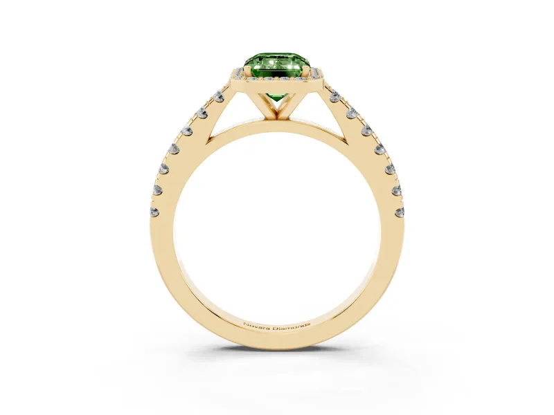 Emerald Cut Halo Pavé Engagement Ring Setting for a Fancy Green Lab-Grown Diamond | Yellow Gold
