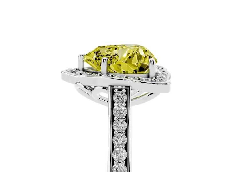 Heart-Shaped Petal Tip Halo Engagement Ring Setting for a Fancy Yellow Lab-Grown Diamond | Pavé Band | Sterling Silver