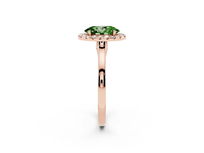 Oval Halo Engagement Ring Setting for a Fancy Green Lab-Grown Diamond | Flat Tapered Band | Rose Gold